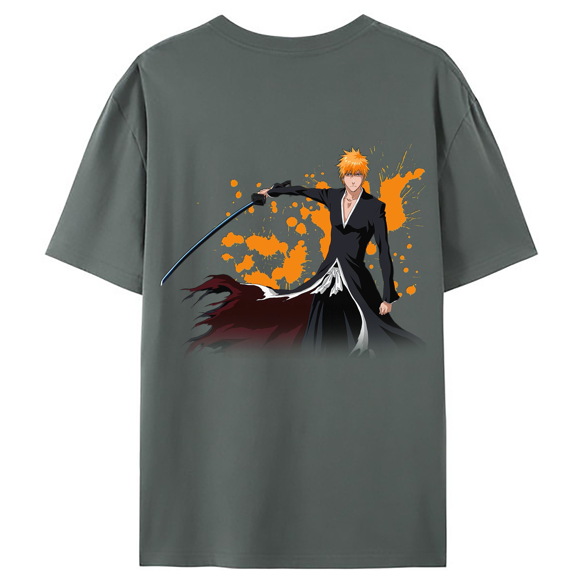 （画像用） ブリーチ 黒崎一護（くろさき いちご）BLEACH Kurosaki Ichigo 綿100％ メンズ半袖Tシャツ（バックプリント） 通気性